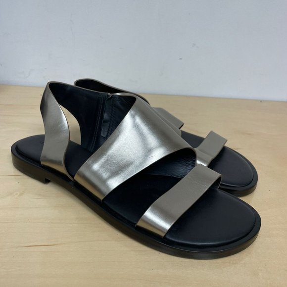 Leather Webber Flat Sandals-Metallic - Picture 1 of 7